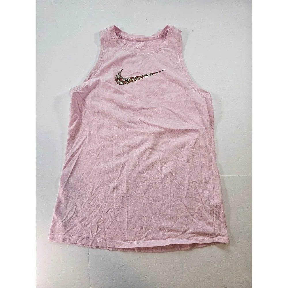 Nike Tank Top Women Small Pink Floral Swoosh Dri-FIT Athletic Tee